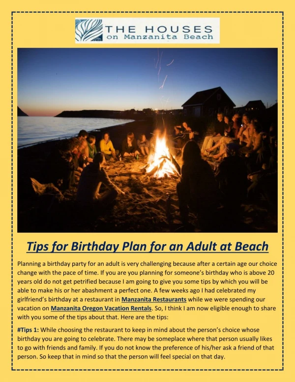Tips for Birthday Plan for an Adult at Beach