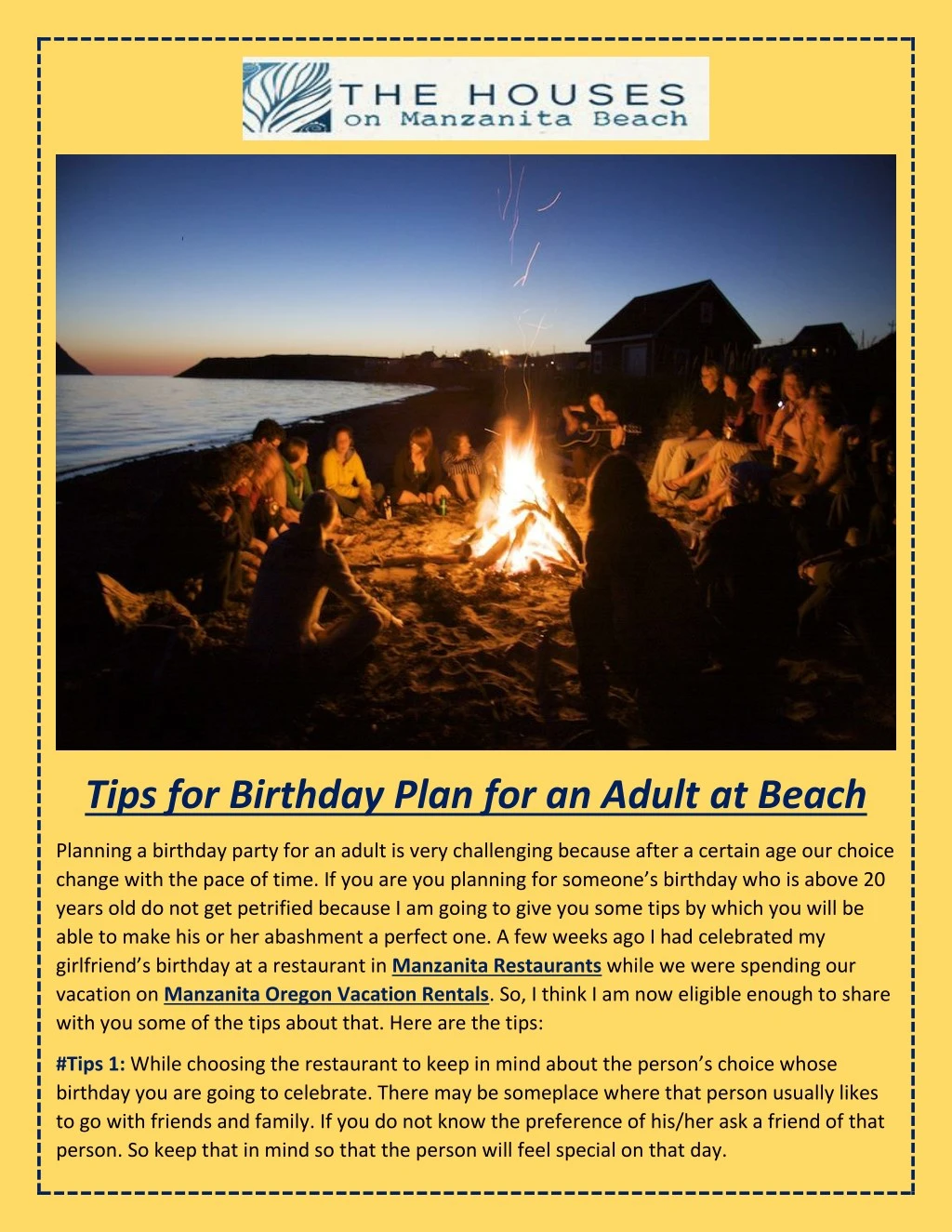 tips for birthday plan for an adult at beach