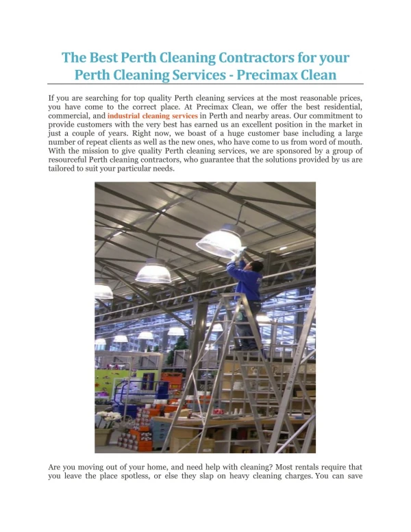 The Best Perth Cleaning Contractors for your Perth Cleaning Services - Precimax Clean