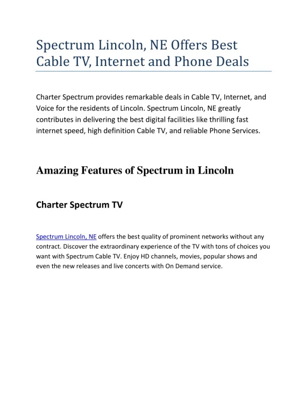 Spectrum Lincoln, NE Offers Best Cable TV, Internet and Phone Deals