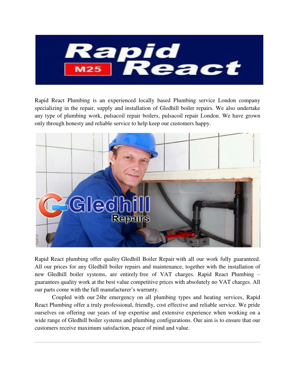 rapid react plumbing is an experienced locally