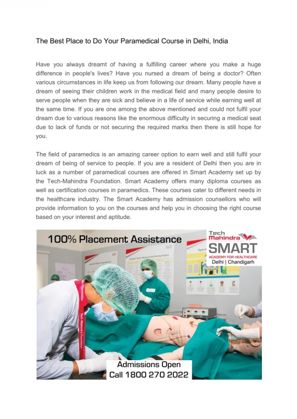 The Best Place to Do Your Paramedical Course in Delhi, India