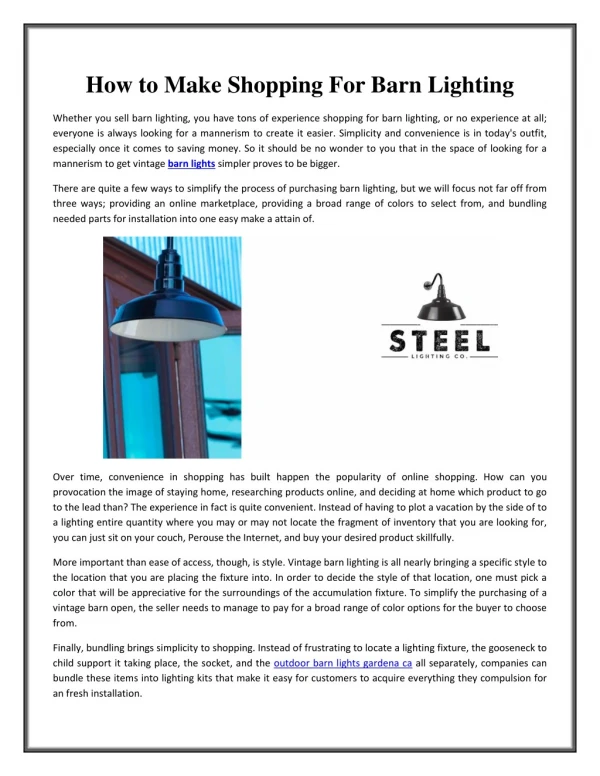 How to Make Shopping For Barn Lighting | Steel Lighting Co