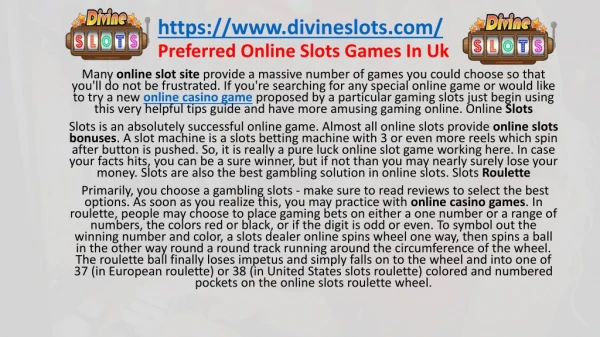 Preferred Online Slots Games In UK