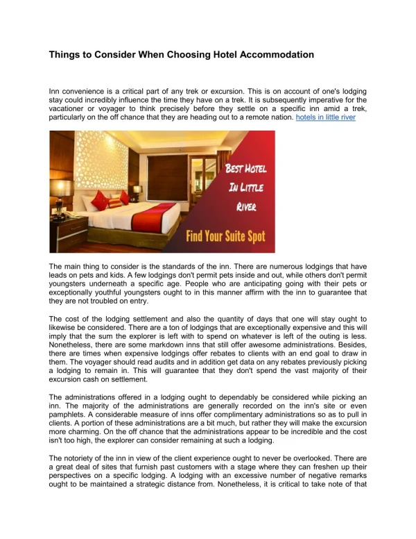 Things to Consider When Choosing Hotel Accommodation