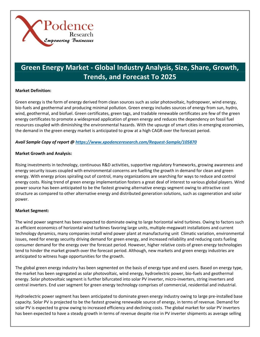 green energy market global industry analysis size