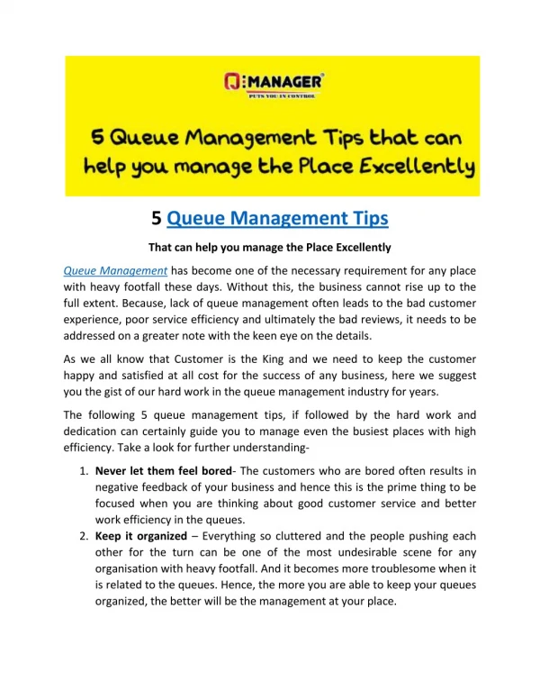 5 Queue Management Tips that can help you manage the Place Excellently