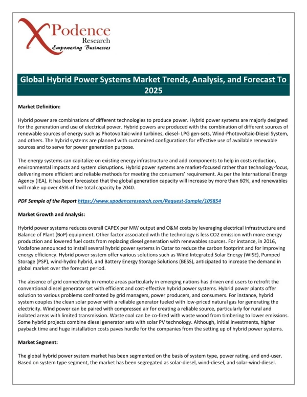 Hybrid Power Systems Market: An Empirical Assessment of the Trajectory of the Market