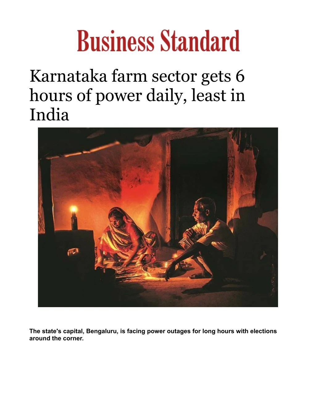 karnataka farm sector gets 6 hours of power daily