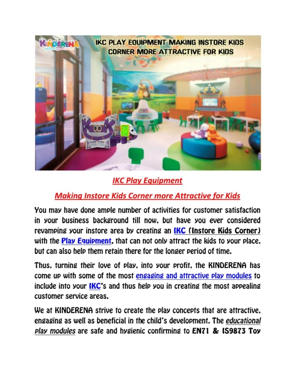 IKC Play Equipment â€“ Making Instore Kids Corner more Attractive for Kids