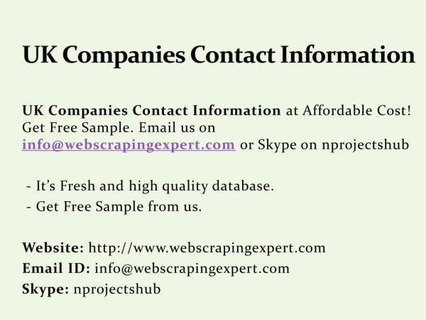 UK Companies Contact Information