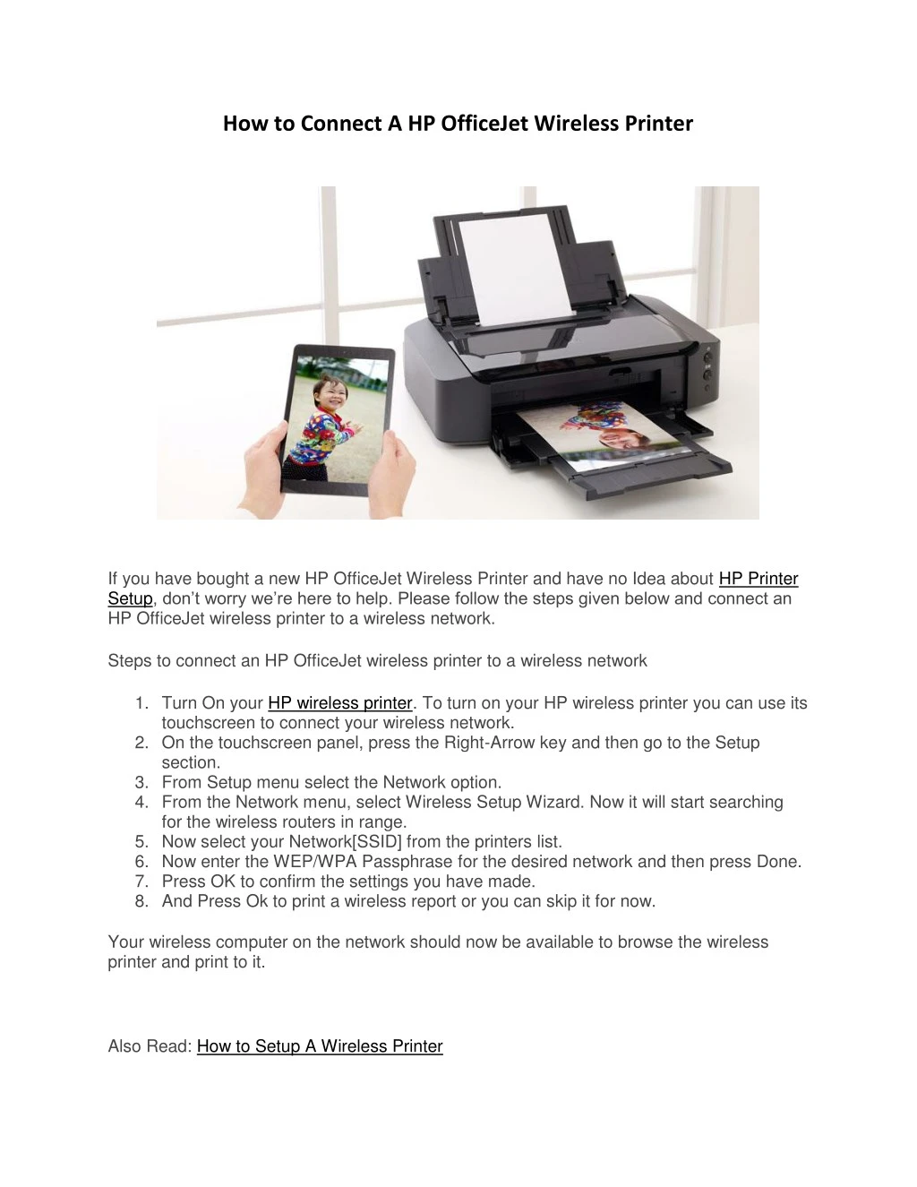 how to connect a hp officejet wireless printer