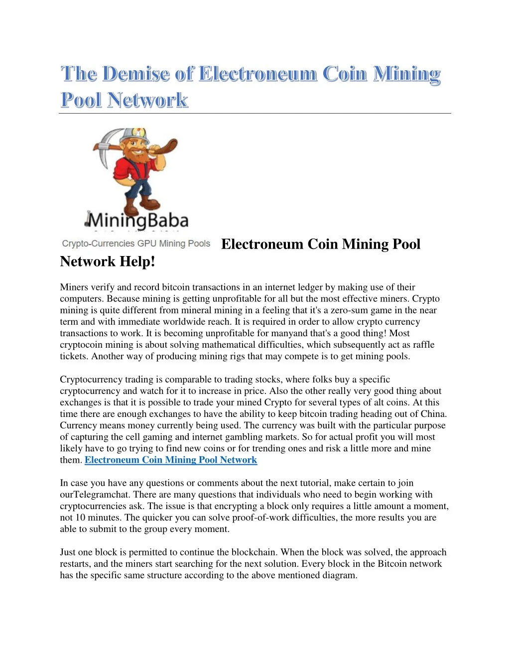 electroneum coin mining pool