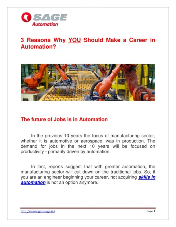 3 Things Why You Should Make a Career in Automation | Sage Automation
