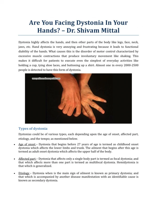 Are You Facing Dystonia In Your Hands? - Dr. Shivam Mittal