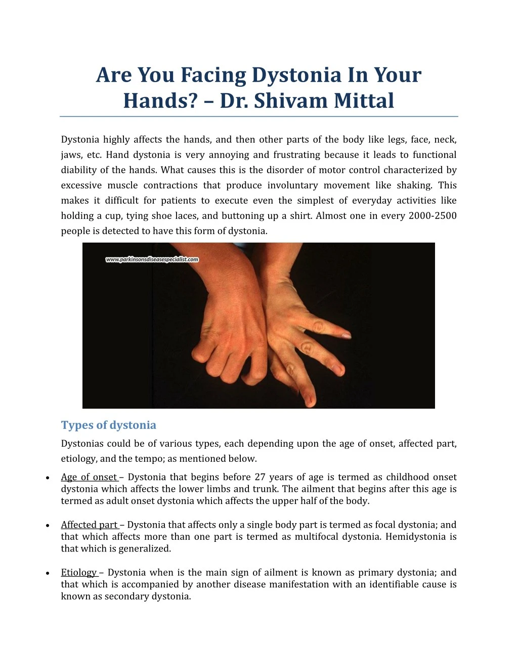 are you facing dystonia in your hands dr shivam