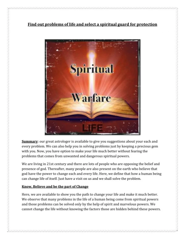 Find out problems of life and select a spiritual guard for protection