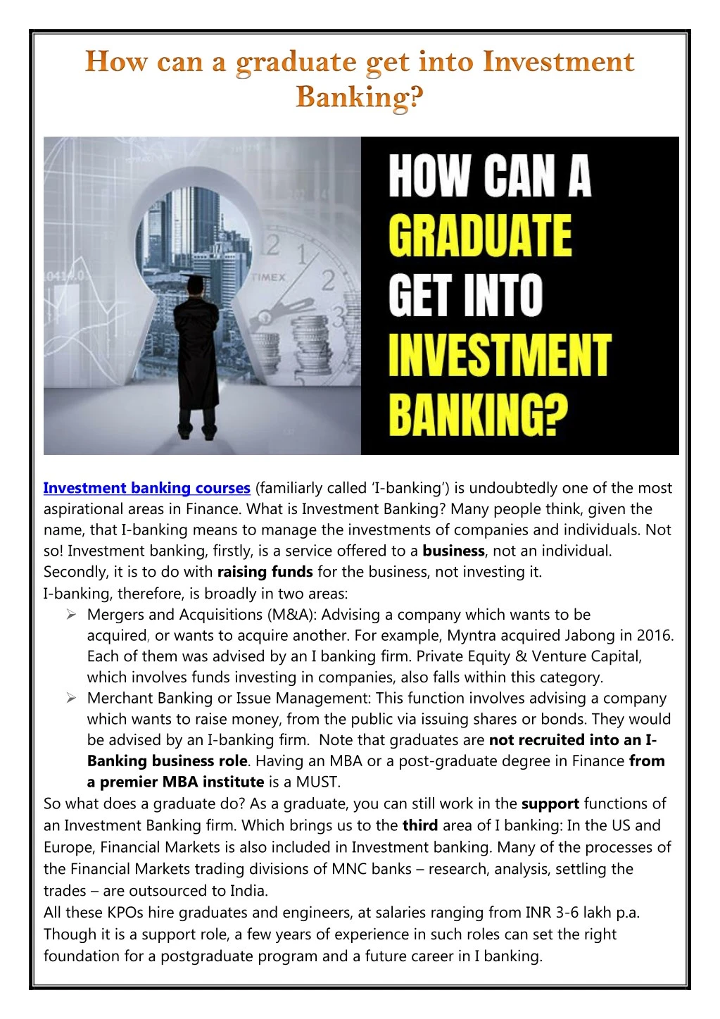 investment banking courses familiarly called