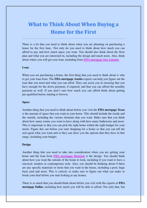 What to Think About When Buying a Home for the First Time