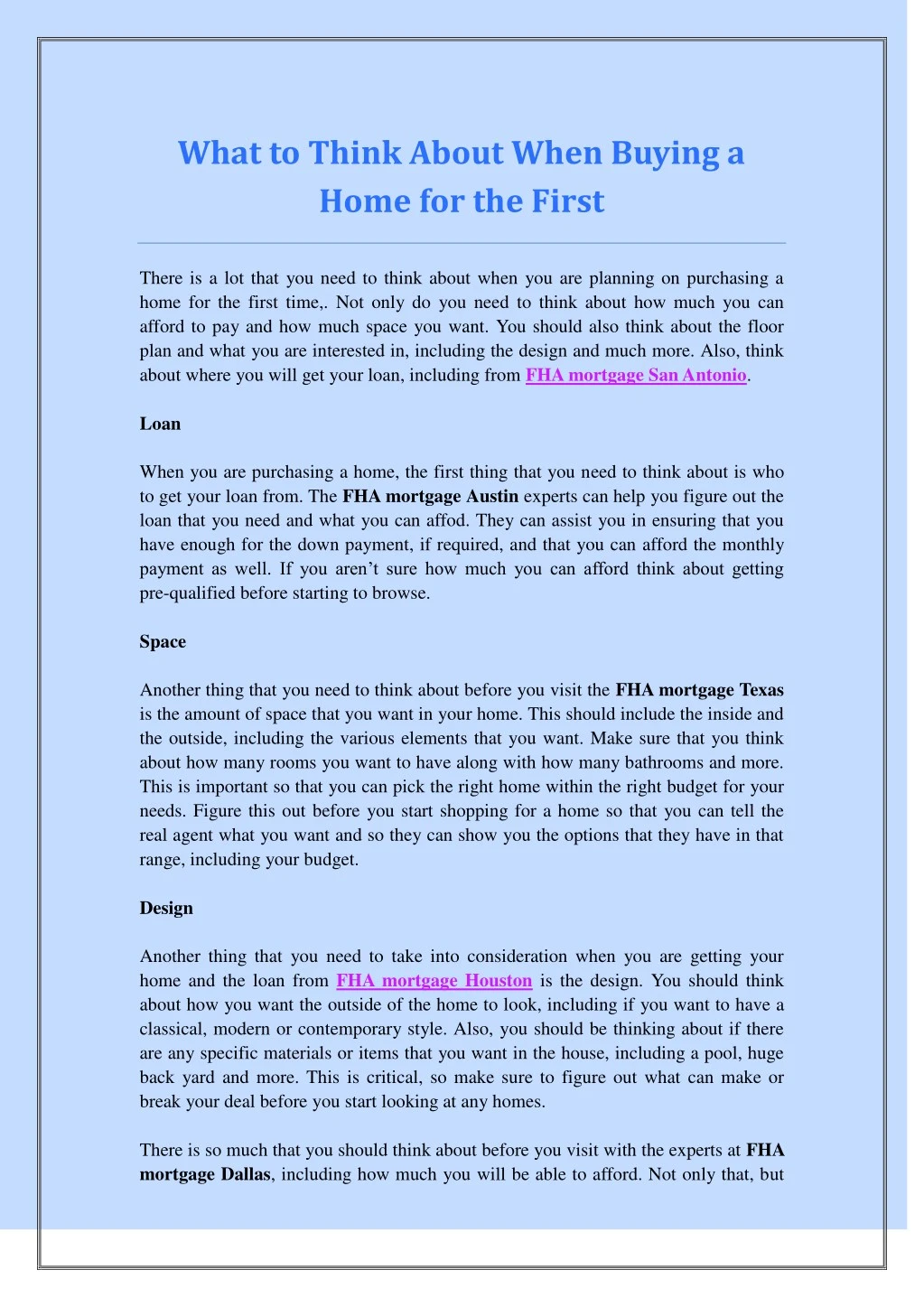 what to think about when buying a home