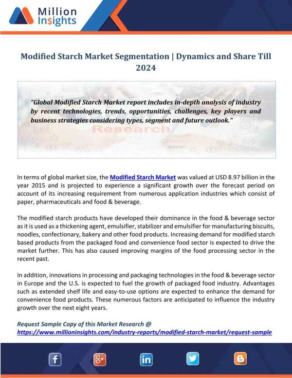 Modified Starch Market Segmentation Dynamics and Share Till 2024
