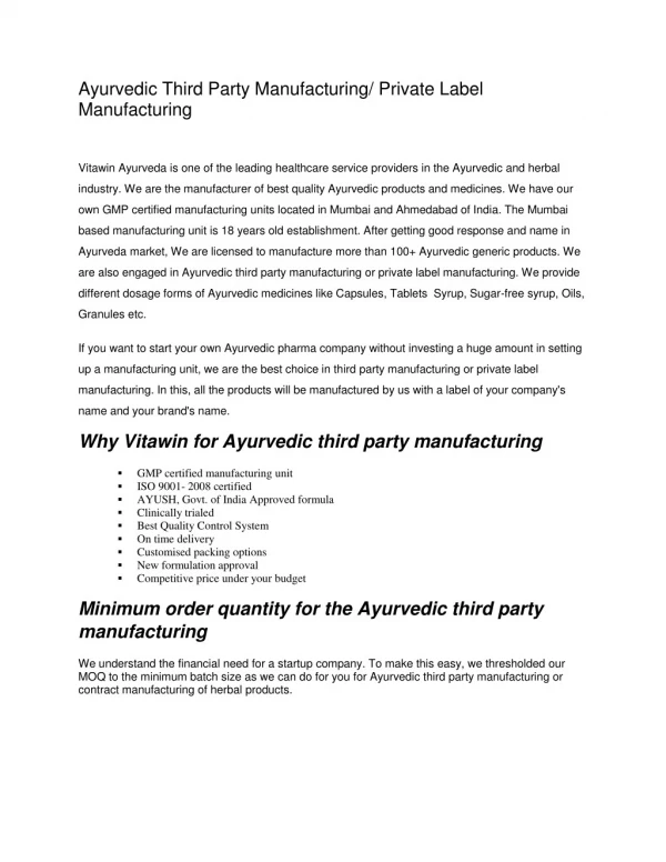 Third Party Manufacturing For Ayurvedic Products