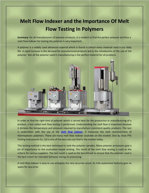 Melt Flow Indexer and the Importance Of Melt Flow Testing In Polymers