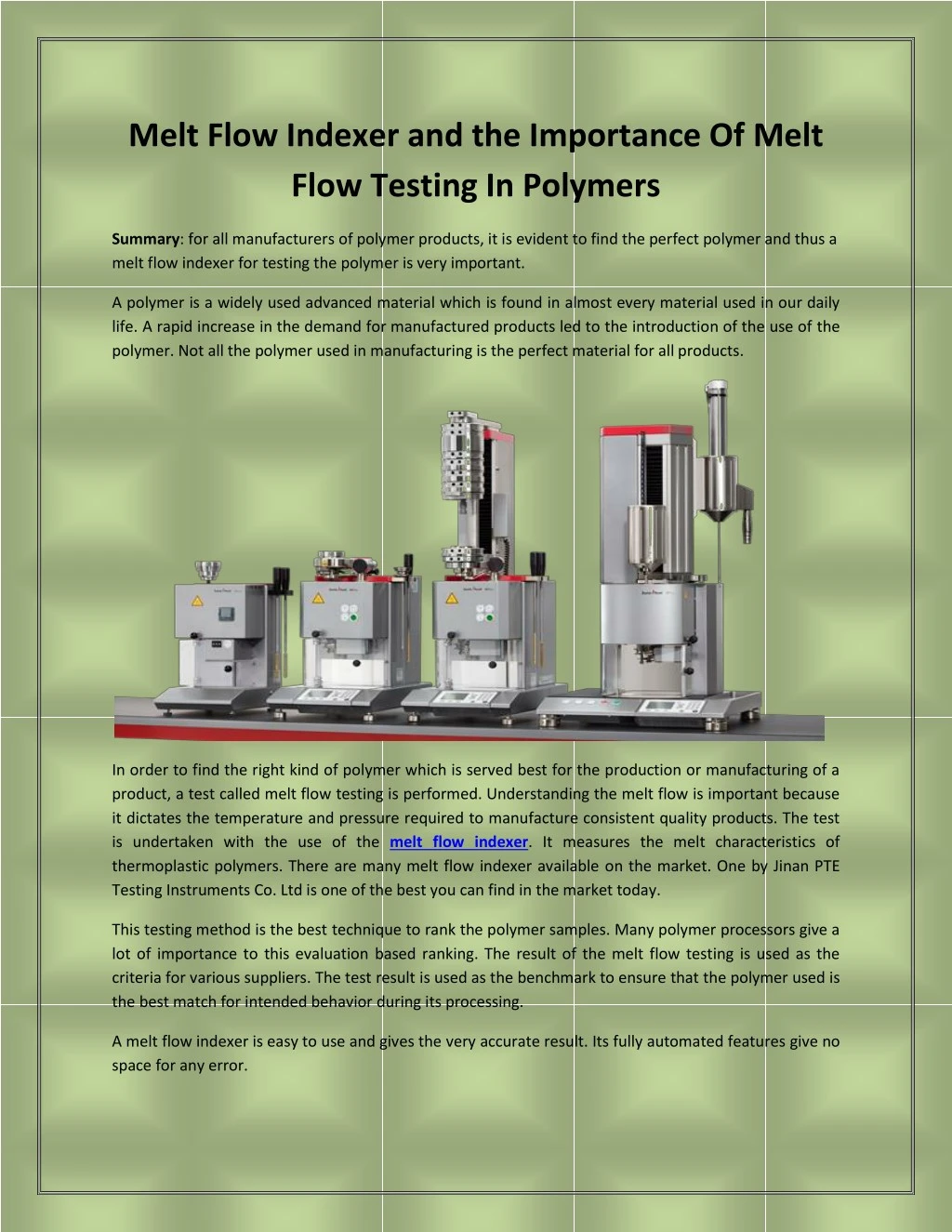 melt flow indexer and the importance of melt flow
