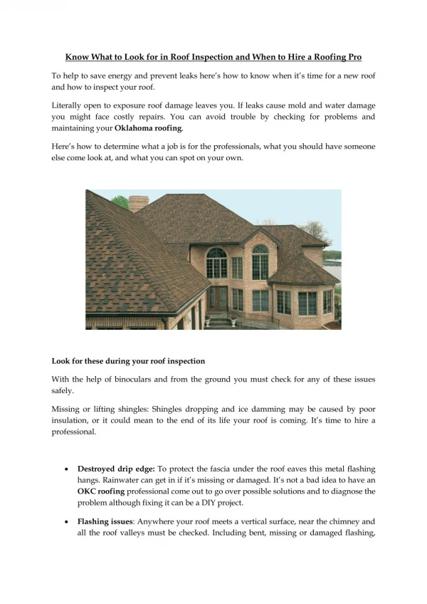 Know What to Look for in Roof Inspection and When to Hire a Roofing Pro