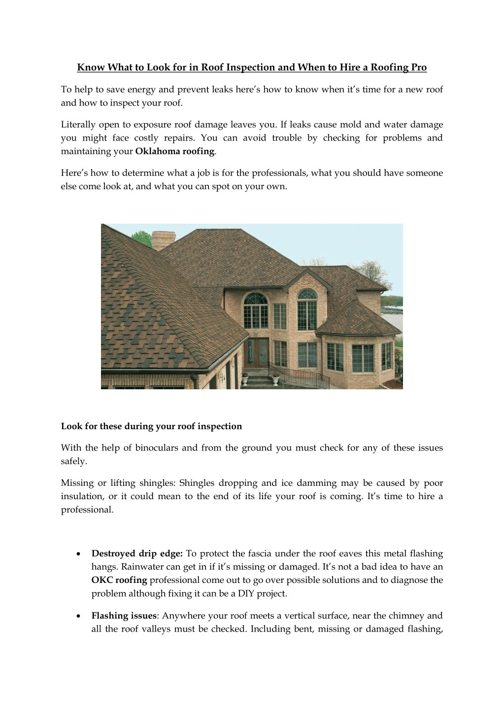 know what to look for in roof inspection and when