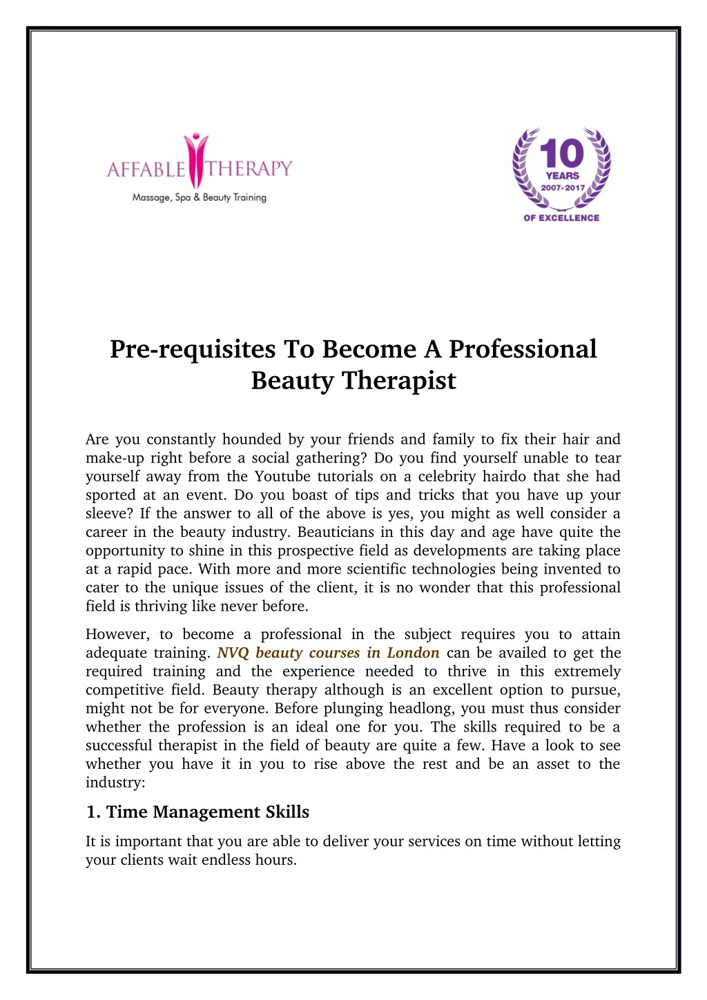 pre requisites to become a professional beauty