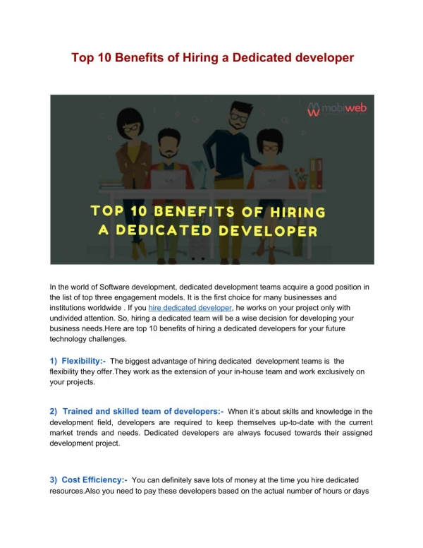 Top 10 Benefits of Hiring a Dedicated developer