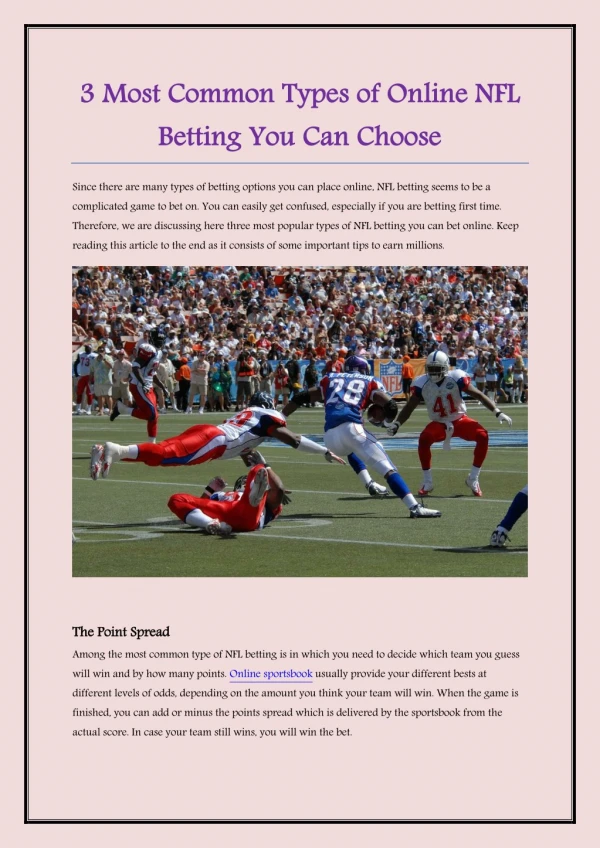 3 Most Common Types of Online NFL betting You Can Choose