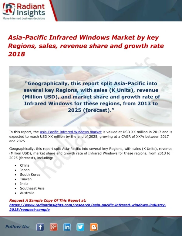 Asia-Pacific Infrared Windows Market by key Regions, sales, revenue share and growth rate 2018