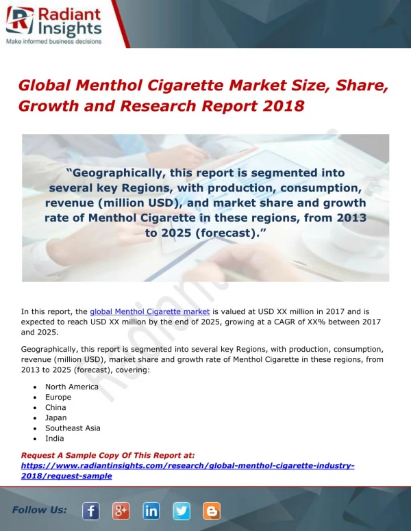 Global Menthol Cigarette Market Size, Share, Growth and Research Report 2018