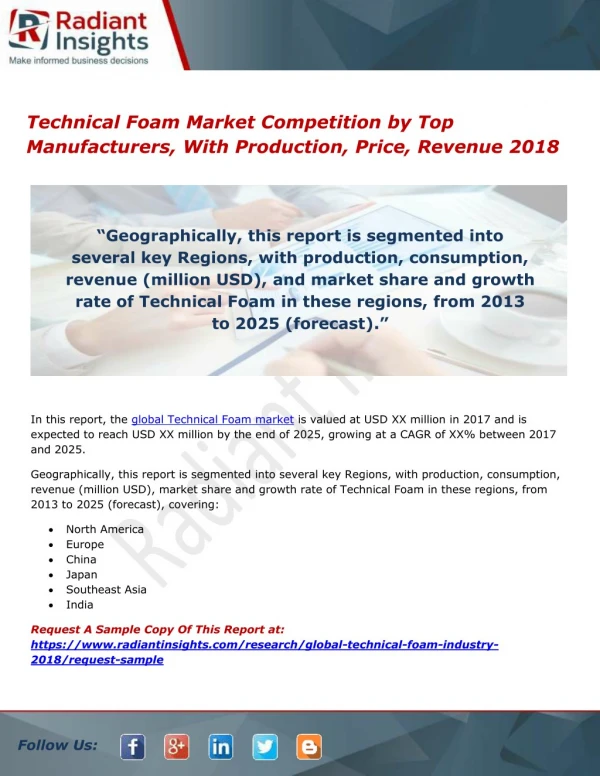 Technical Foam Market Competition by Top Manufacturers, With Production, Price, Revenue 2018