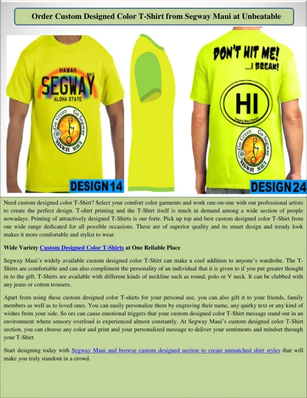 Order Custom Designed Color T-Shirt from Segway Maui at Unbeatable Price