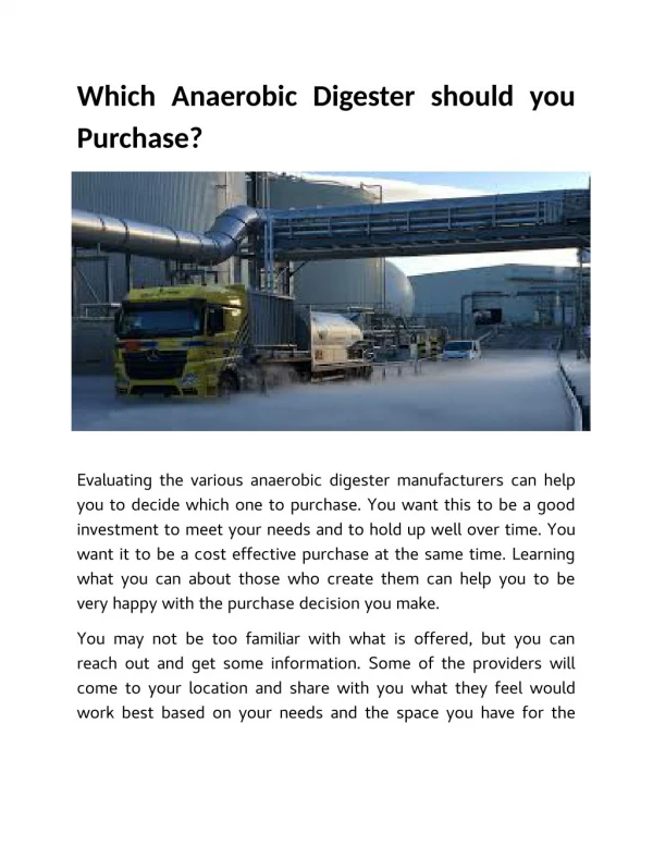 Which Anaerobic Digester should you Purchase?