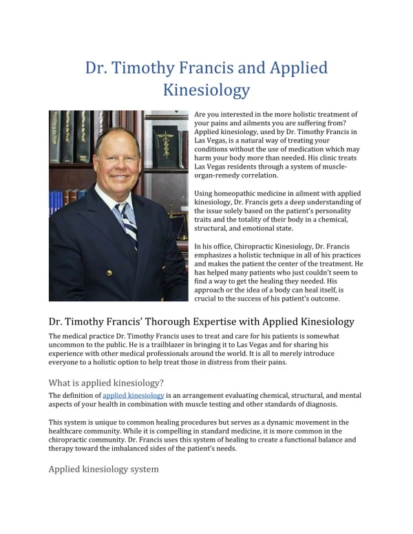Dr. Timothy Francis & Applied Kinesiology