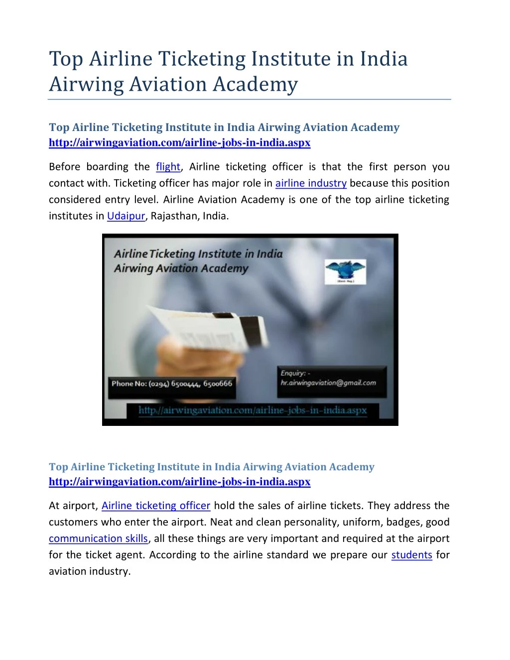 top airline ticketing institute in india airwing