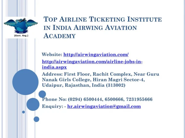 Top Airline Ticketing Institute in India Airwing Aviation Academy