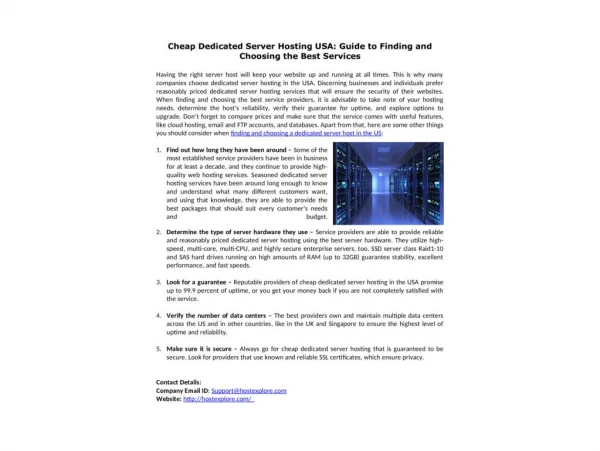 Cheap Dedicated Server Hosting USA: Guide to Finding and Choosing the Best Services