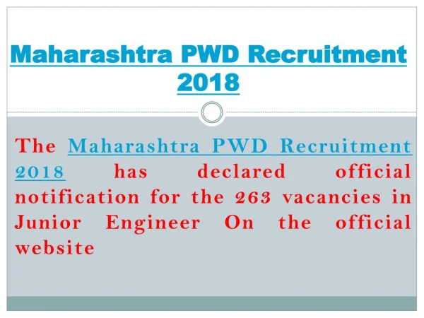 Maharashtra PWD Recruitment 2018