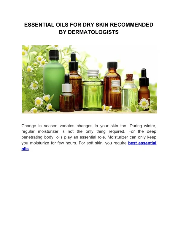 ESSENTIAL OILS FOR DRY SKIN RECOMMENDED BY DERMATOLOGISTS