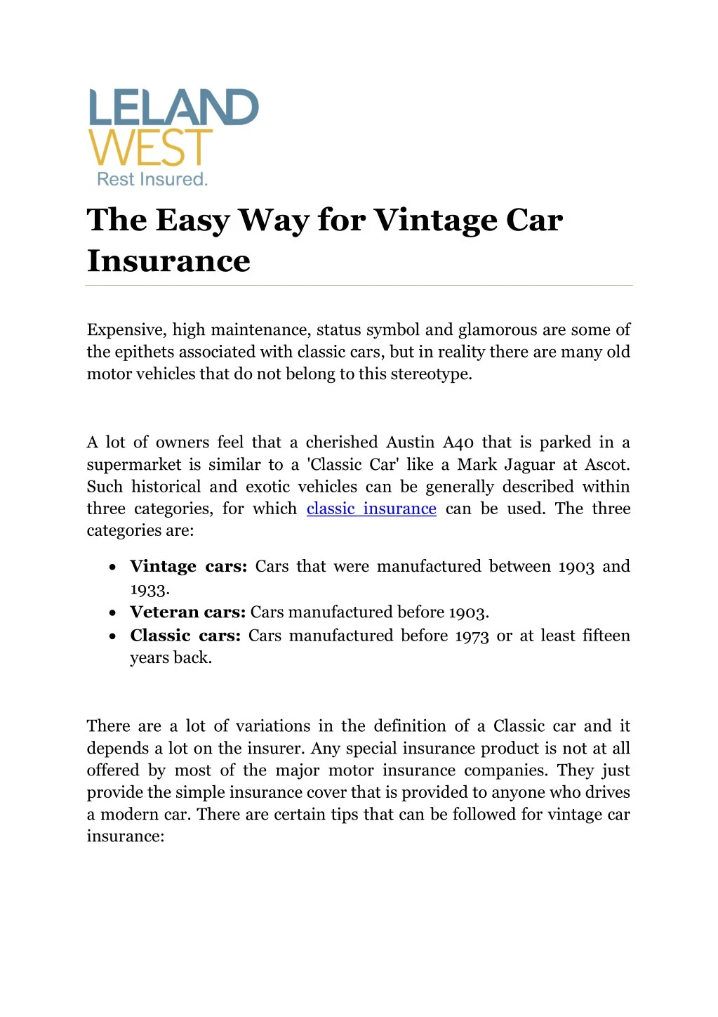 the easy way for vintage car insurance