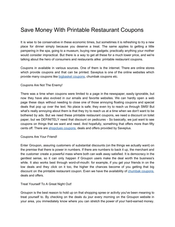 Save Money With Printable Restaurant Coupons