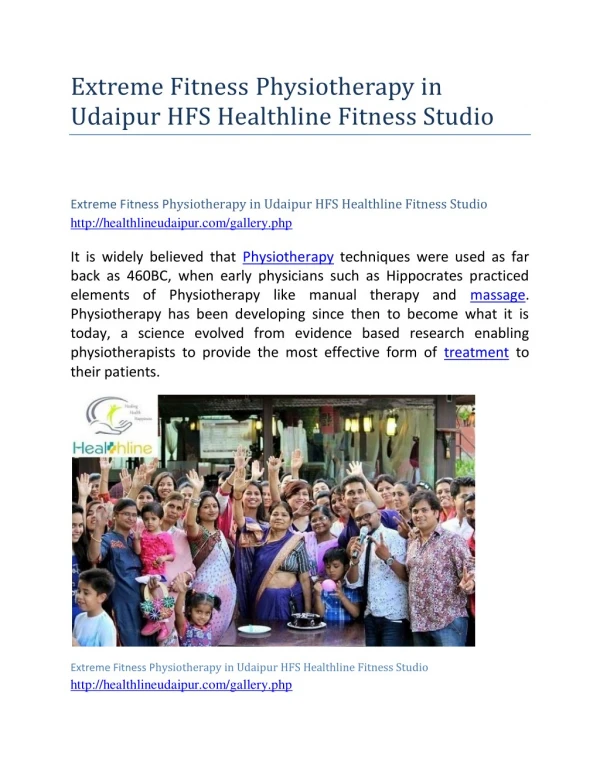Extreme Fitness Physiotherapy in Udaipur HFS Healthline Fitness Studio