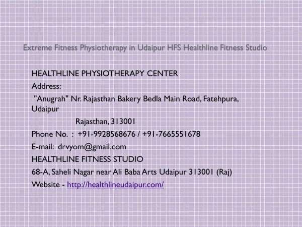 Extreme Fitness Physiotherapy in Udaipur HFS Healthline Fitness Studio