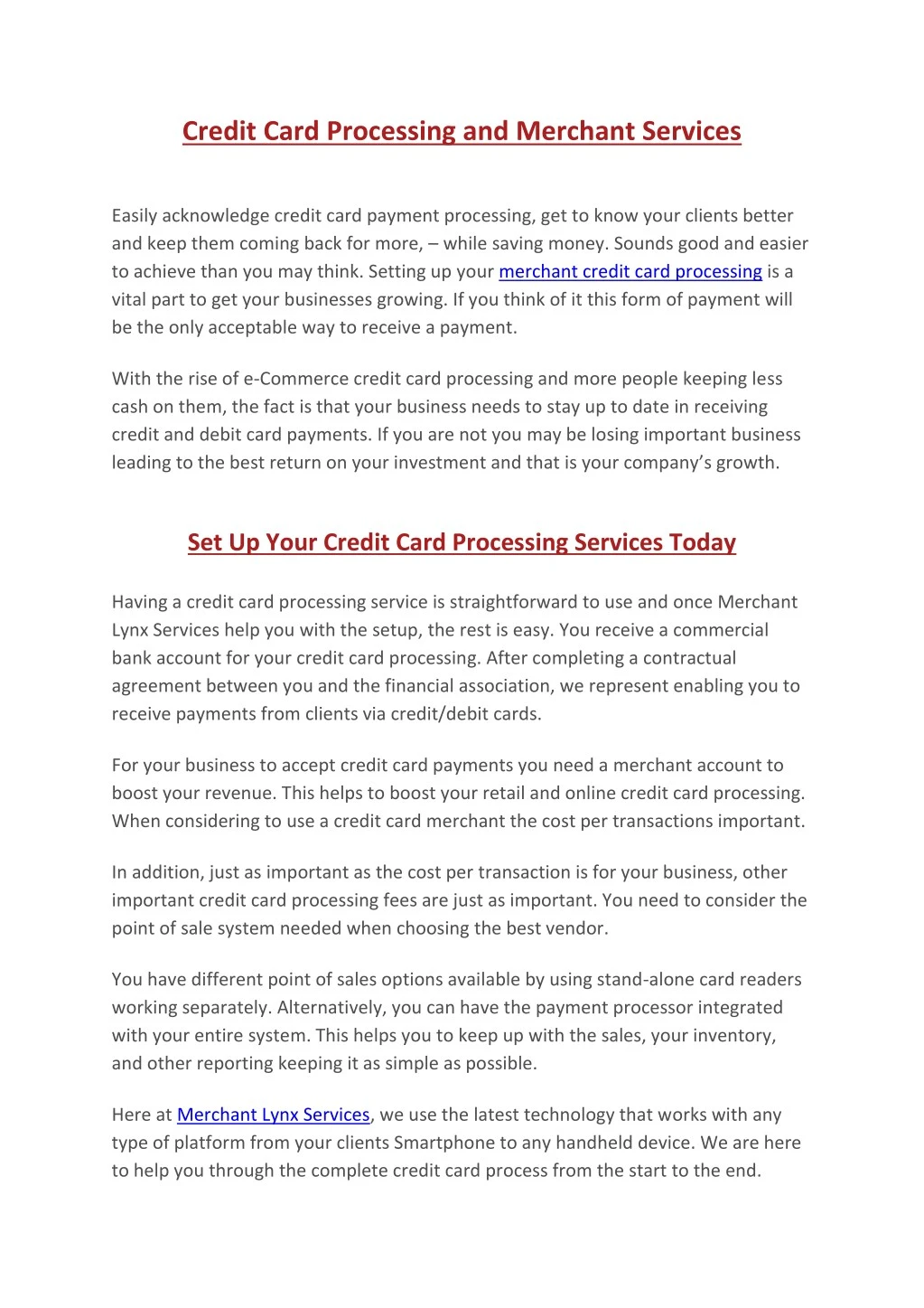 credit card processing and merchant services