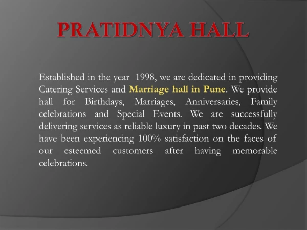Marriage Halls in Pune | Wedding Halls in pune | Wedding Party Venues | Pratidnya Hall Maharashtra